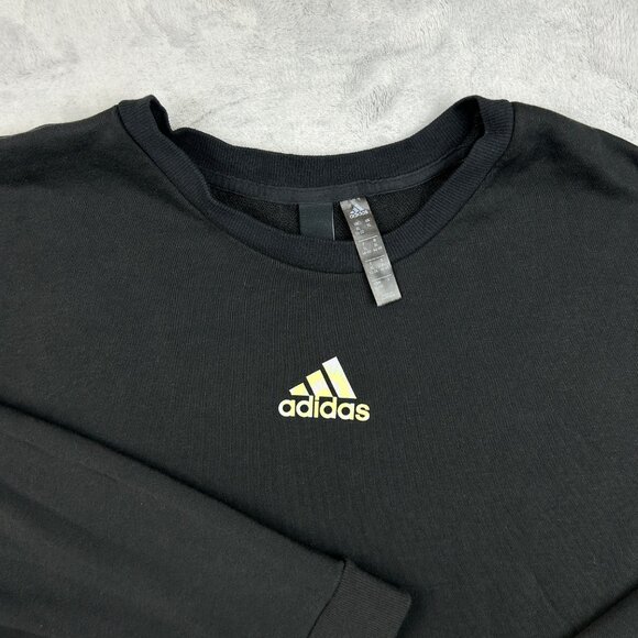 Adidas Sweatshirt Womens XL Black Crop Top Long Sleeve T Shirt Logo Active - Picture 4 of 15